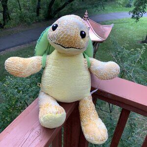 2012 Build A Bear Yellow Sea Turtle Plush 17" Removable Green Backpack Shell